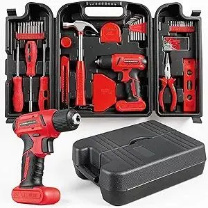 TLGREEN 101 Pcs 8V Cordless Drill and Tool Set, USB-C Rechargeable Power Tool Kit with Brushless Motor & Fast Charge, Lightweight Home Tool Kit for DIY, Repair, and Maintenance with Storage Case（Red)