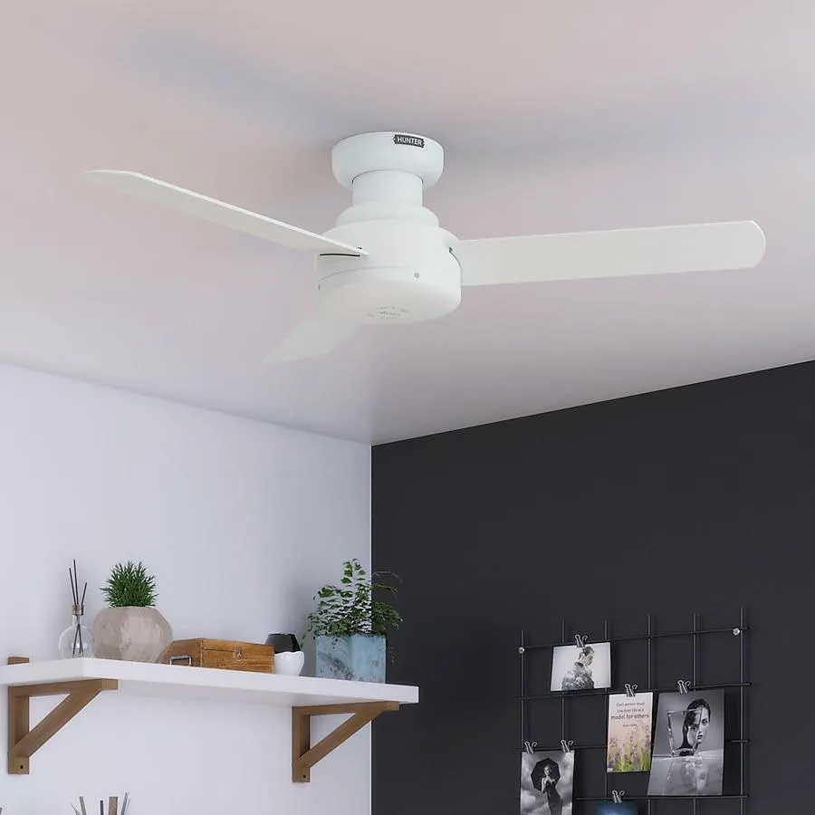 Hunter Presto SureSpeed 44-in Flush Mount Matte White with Matte White Blades Propeller Ceiling Fan Without Light 3 -Blade )
