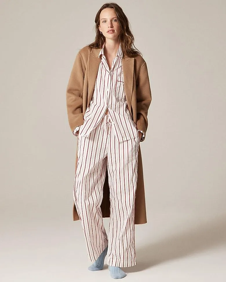 Cotton poplin long-sleeve pajama pant set in peppermint stripe