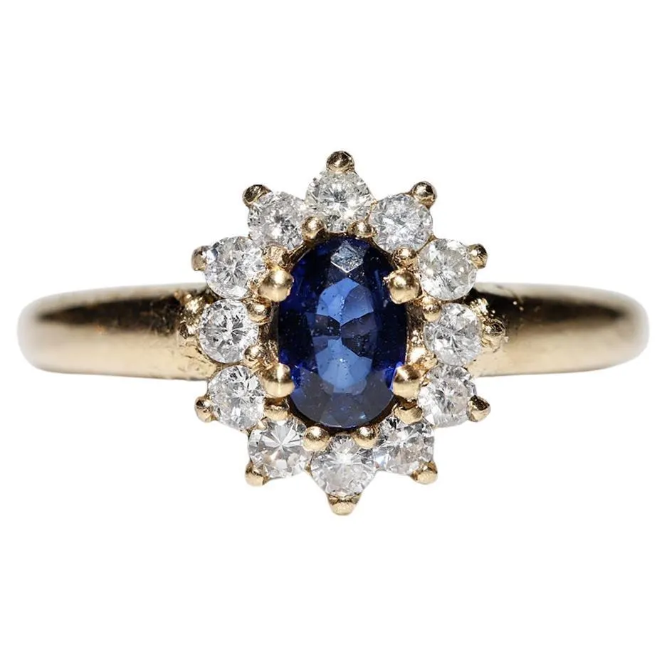 Vintage 18k Gold Circa 1980s Gold Natural Diamond And Sapphire Decorated Ring