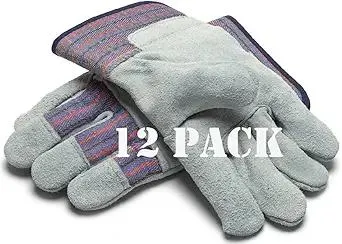 Greendale (3, 6 or 12 Pack - Leather & Cotton Work Gloves: Garage, Yard, Garden, Industrial, Commercial - One Size Fits Most