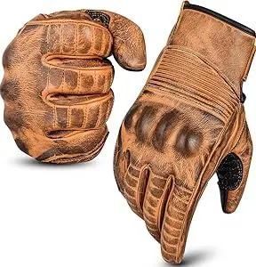 Motorcycle Gloves Men's Leather Motorbike Gloves Touchscreen Function - Protectors Men & Women for All Weather with Non-Slip Pads