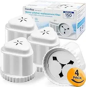 4Pack Replacement Filter for EPIC Water Filter Pitcher, Water Filter Pitcher Compatible with Aquagear Seychelle, BPA Free. Removes Fluoride, Chlorine, Lead, Odors