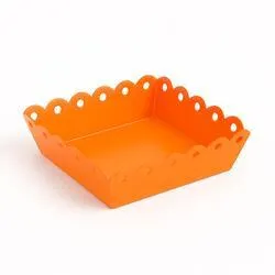 Orange Enamel Scalloped Metal Tray