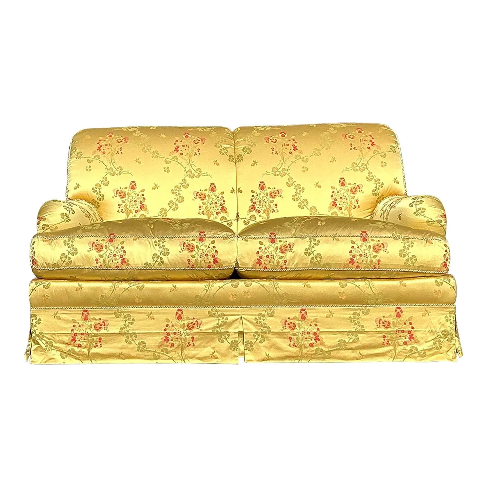 Vintage Regency Embroidered Satin Floral Down Loveseat