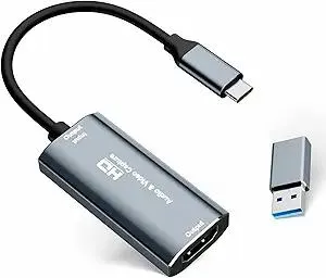 Video Capture Card, 4K USB3.0 HDMI to USB C, 1080P 60FPS Capture Card for Streaming, Gaming, Video Recording Compatible with Windows Mac OS, OBS Zoom(Silver)