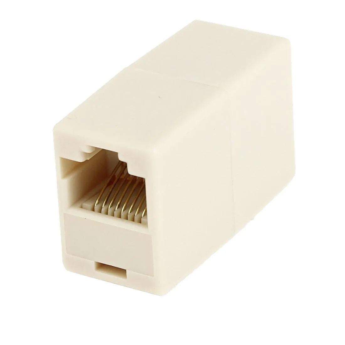 Unique Bargains Telephone Network RJ45 Double Female Plug Adapter Connector Beige