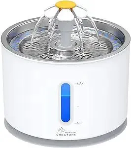Wonder Creature Cat Water Fountain with Stainless Steel Lid, 2.4L/81oz Automatic Cat Fountain with LED Light and Water Level Window for Cats and Dogs