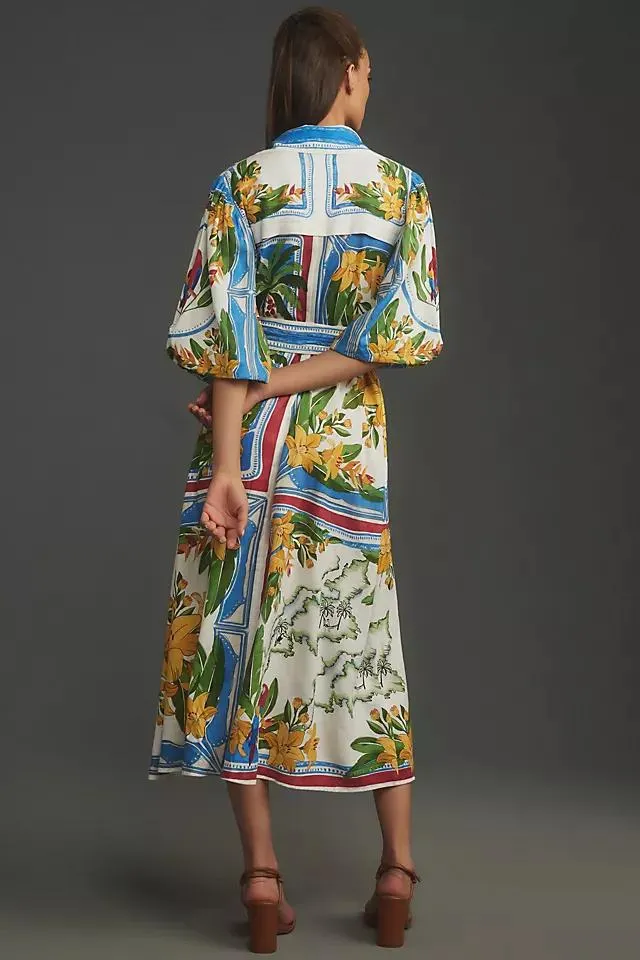 Farm Rio Tropical Destination Tie-Waist Midi Dress