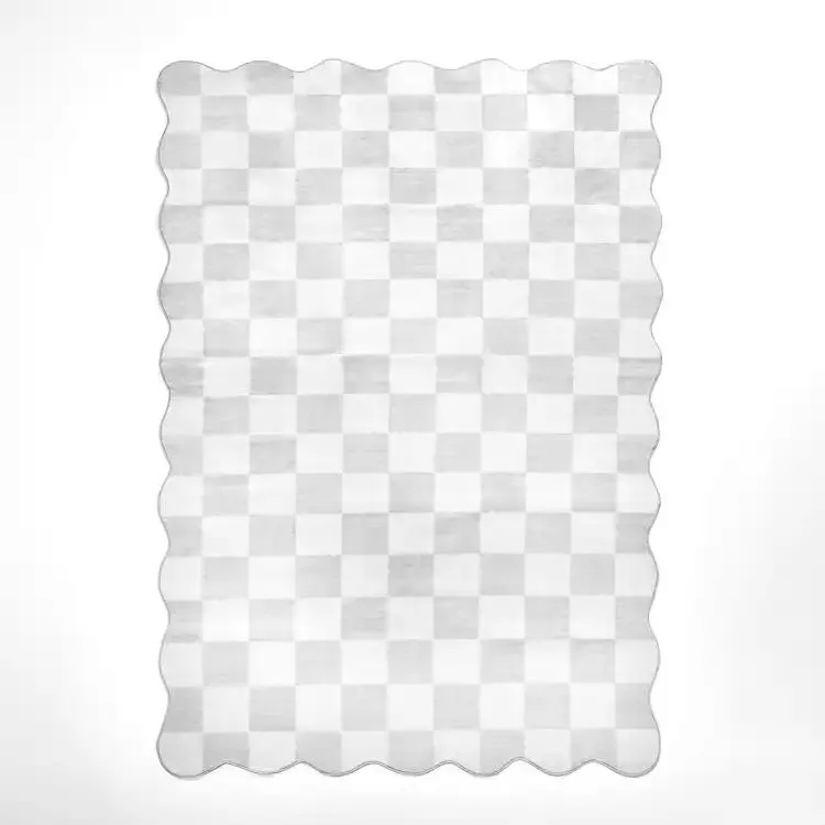 Gray Checker Scalloped Washable Rug, 5x8