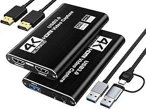 Video Capture Card, USB 3.0 Capture Card 4K HDMI Loop-Out, 1080P 60FPS/2K 30FPS Video Game Capture for Works for PS5/Camera/PC