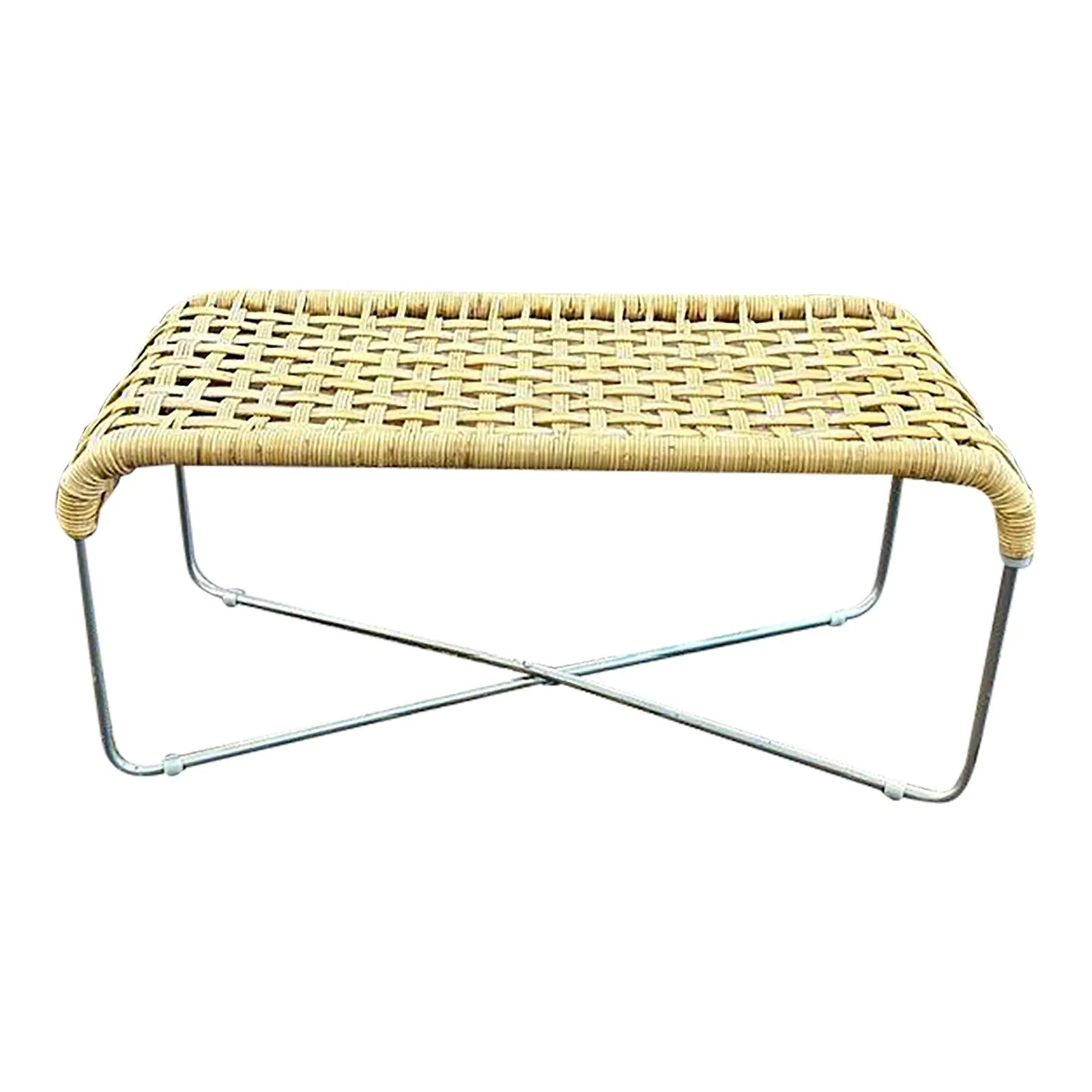 Mid Century Style Rattan X Base Bench