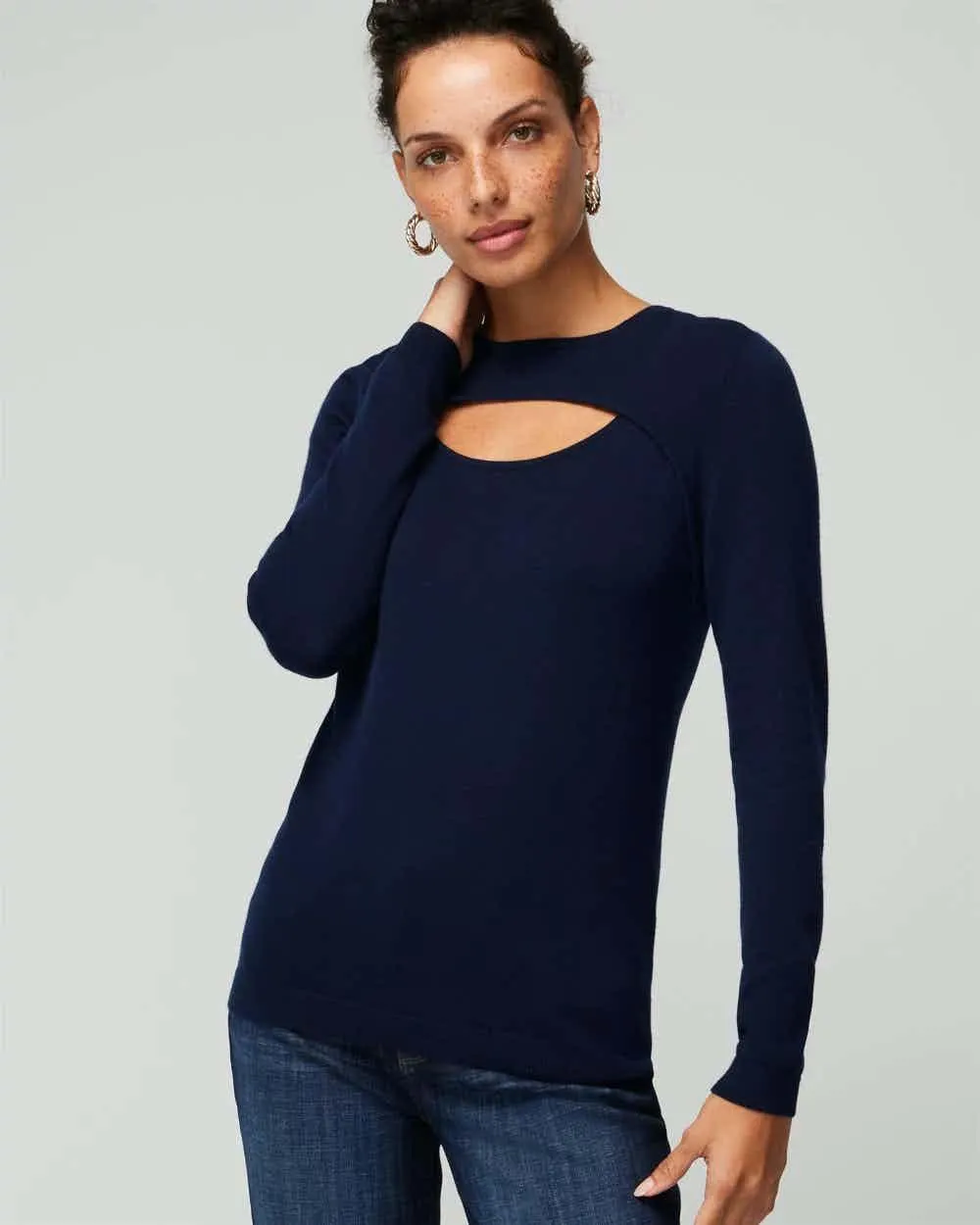 Cashmere Blend Cutout Crewneck Sweater