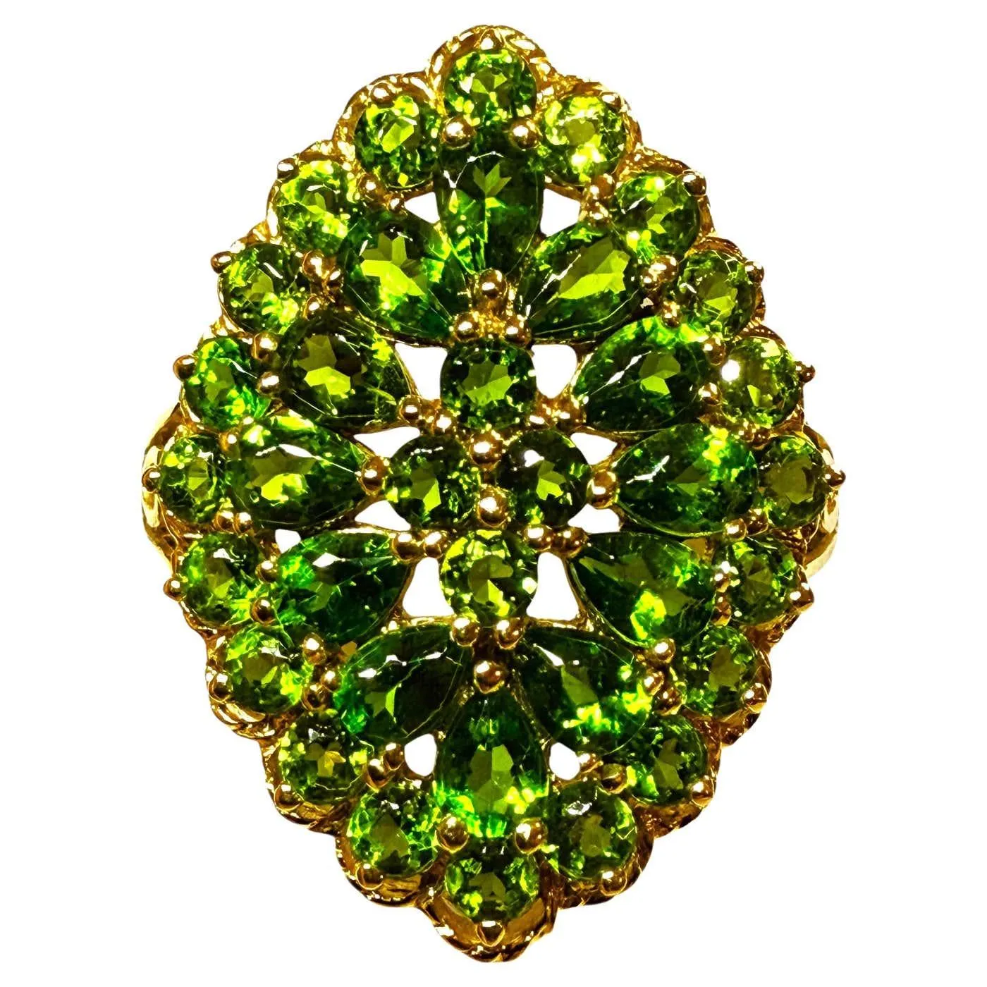 Vintage 14k Yellow Gold 3.60 Carat Pear & Diamond Cut Chrysoprase Ring Size 7