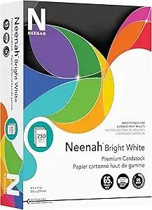 Neenah Bright White Bright White Card Stock, 96 Bright, 65 lb Cover Weight, 8.5 x 11, 250/Pack