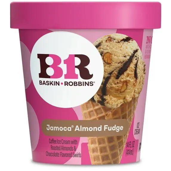 Baskin-Robbins Jamoca Almond Fudge Ice Cream, 14 fl oz Cup – Coffee Ice Cream with Roasted Almonds and Chocolate Fudge Swirl