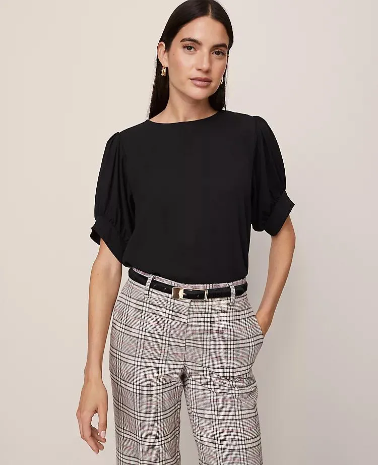 Mixed Media Gathered Sleeve Top