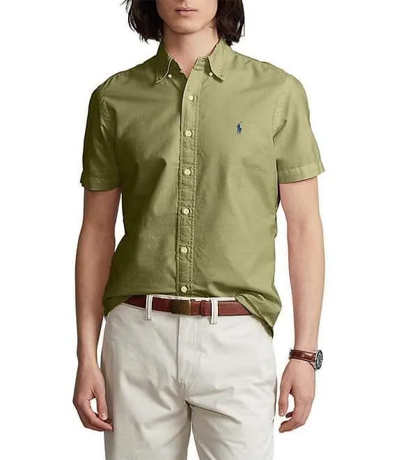Solid Garment-Dye Oxford Short Sleeve Woven Shirt