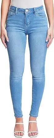 YMI Womens Basic 1-Button High-Rise Skinny Jean Made with Recycled Fibers