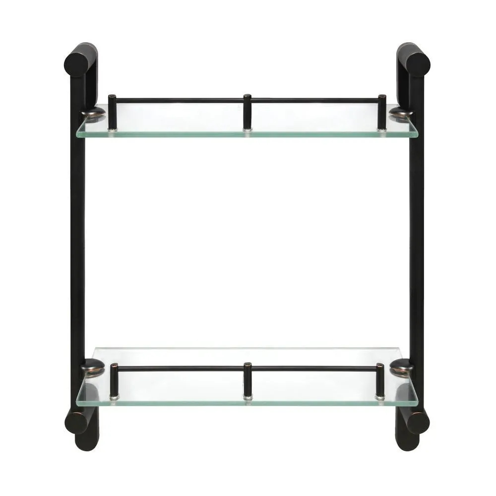 Modona 14-3/4"W x 5"D x 17-1/2"H Wall-Mount Rubbed Bronze Double Glass Wall Shelf