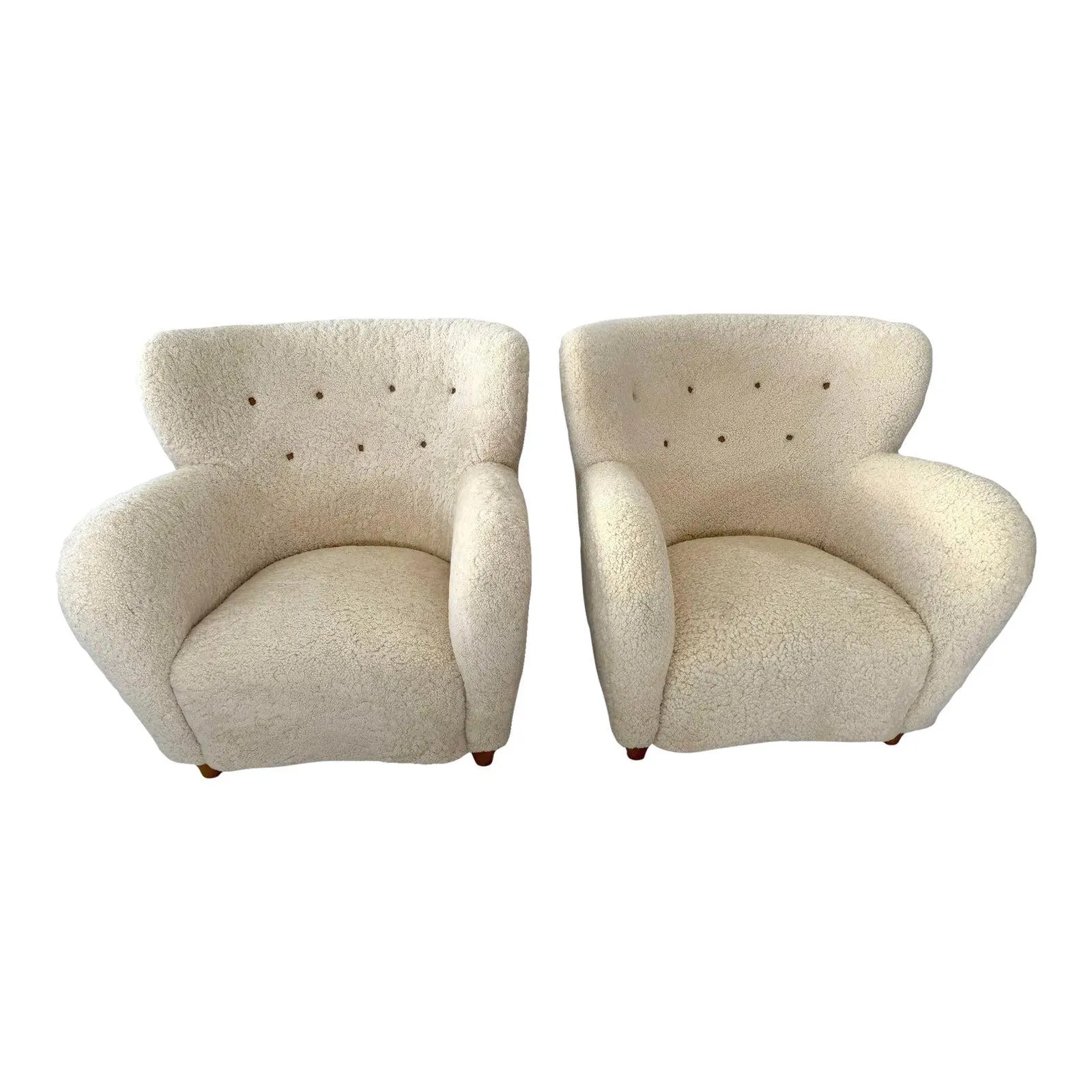 Pair of 1940s Scandinavian Sheepskin / Shearling Lounge Chairs