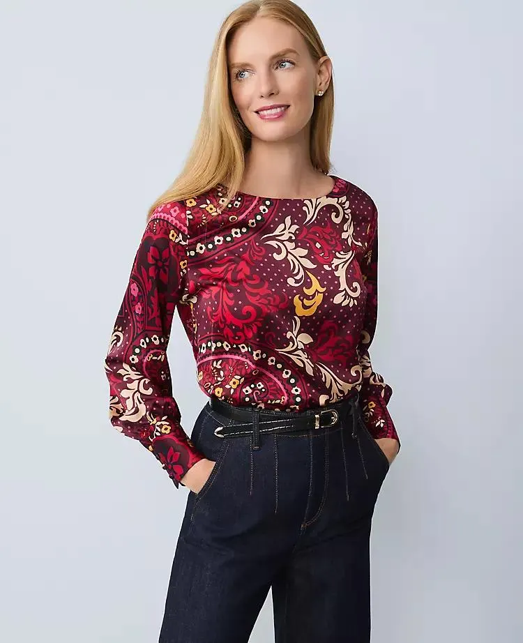 Paisley Satin Boatneck Popover