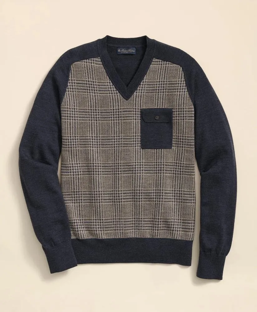 Merino Wool Glen Plaid Contrast Sweater