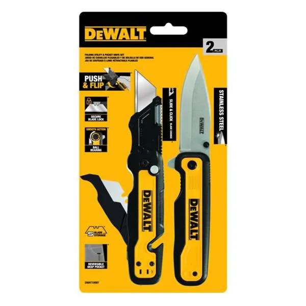 2-Pack Push and Flip Utility Knife and Foldable Packet Style Utility Knife Combo Pack - DWHT10997