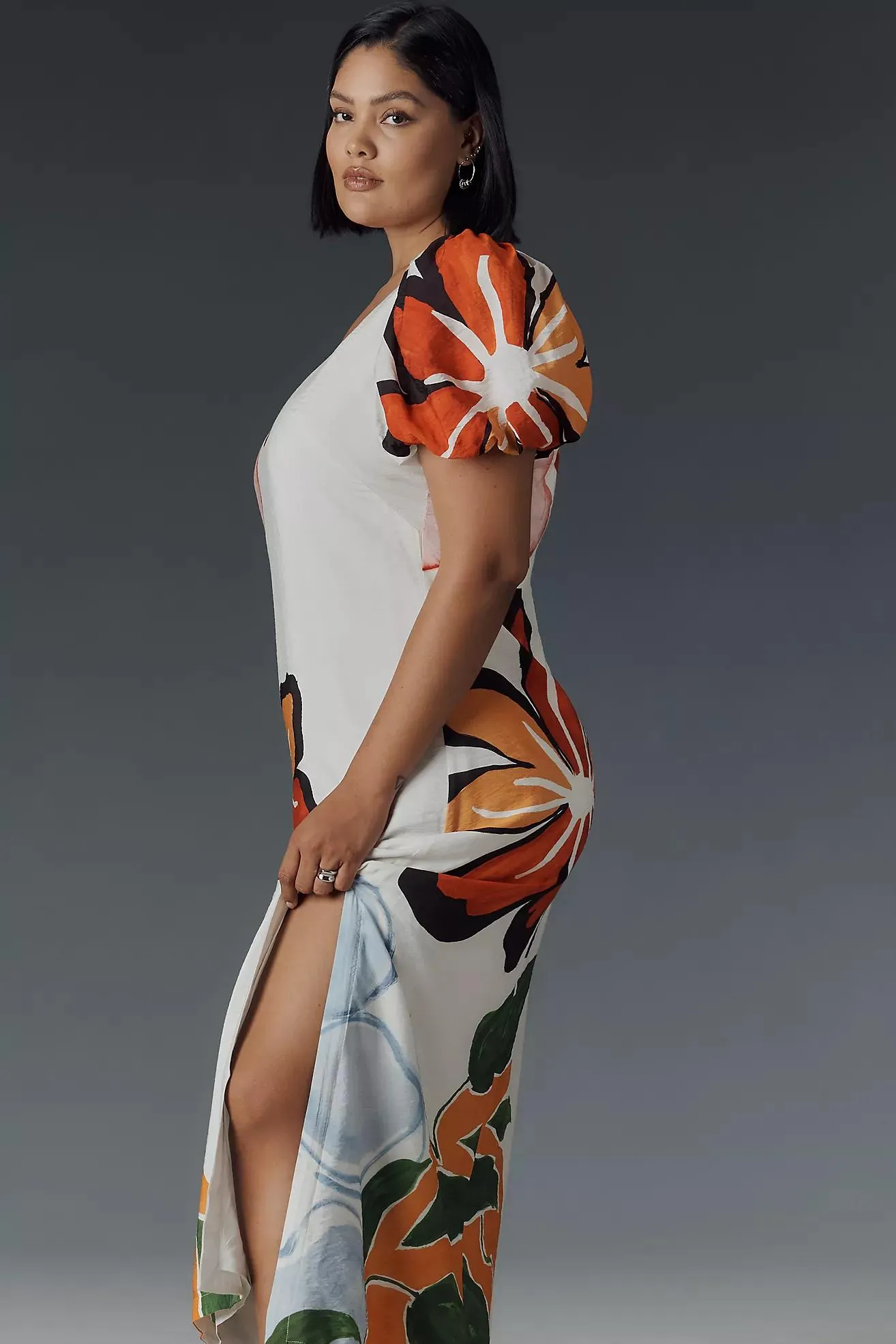 By Anthropologie Puff-Sleeve A-Line Maxi Dress