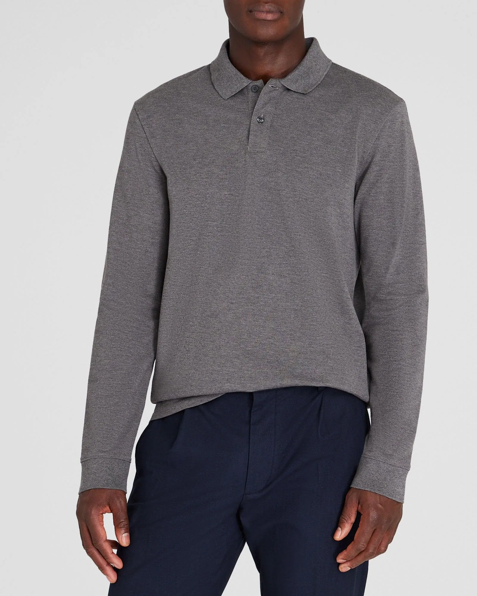Long-Sleeve Heathered Piqué Polo
