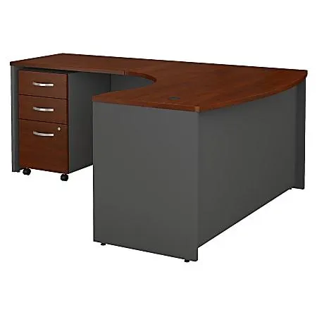 Bush Business Furniture 60"W Bow Front L-Shaped Corner Desk With Return And 3 Drawer Mobile File Cabinet, Left Handed, Hansen Cherry, Standard Delivery