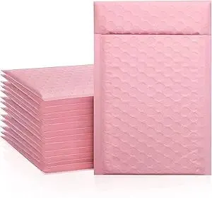 Metronic 4x8 Inch Bubble Mailer 50 Pack, Waterproof Self Seal Adhesive Shipping Bags, Cushioning Padded Envelopes for Shipping, Mailing, Packaging, Light Pink Bulk #000, Bubble Mailers Usable Size 4x7