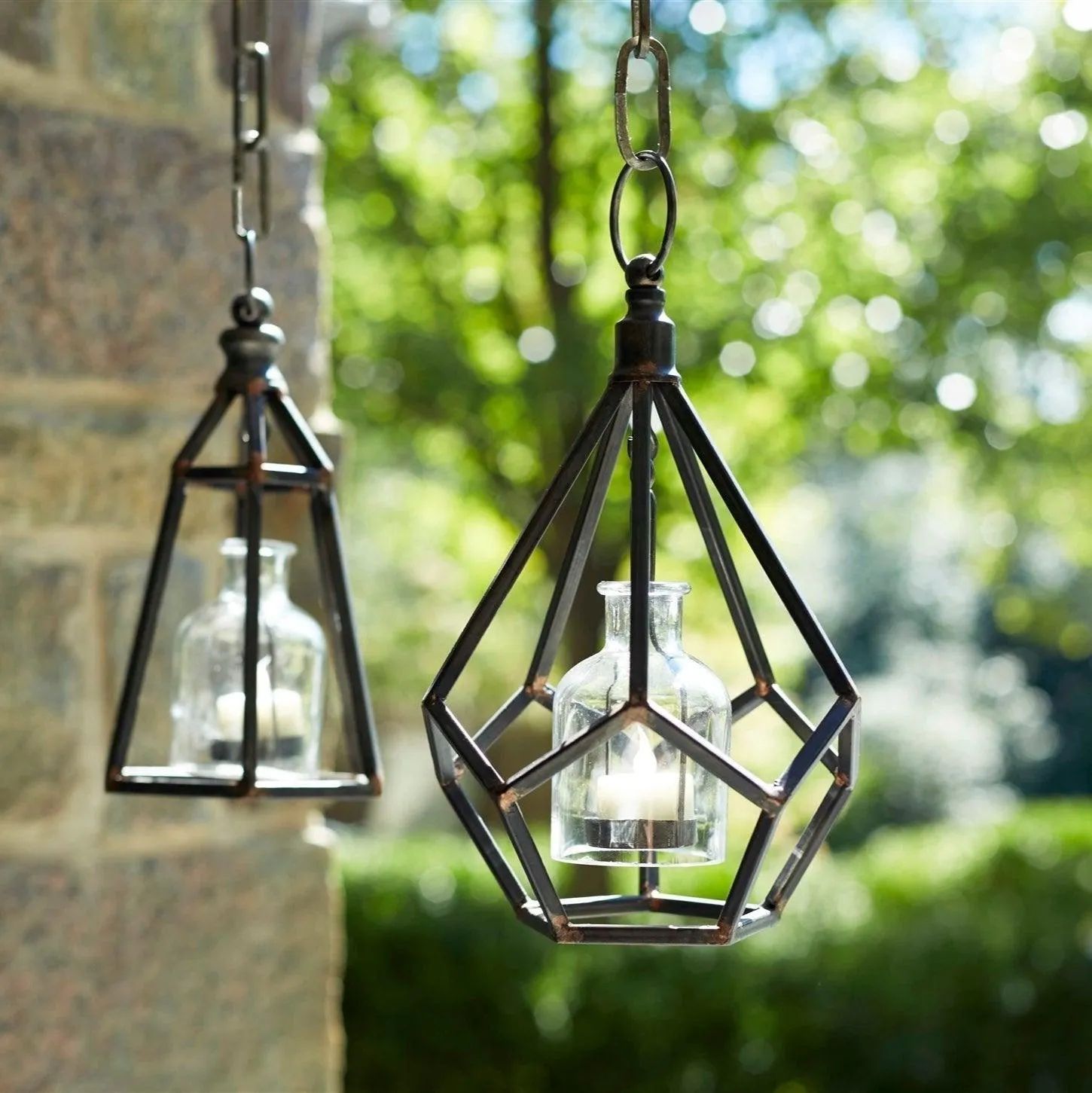 Metal Frame Hanging Tea Light Holder, Set of 2