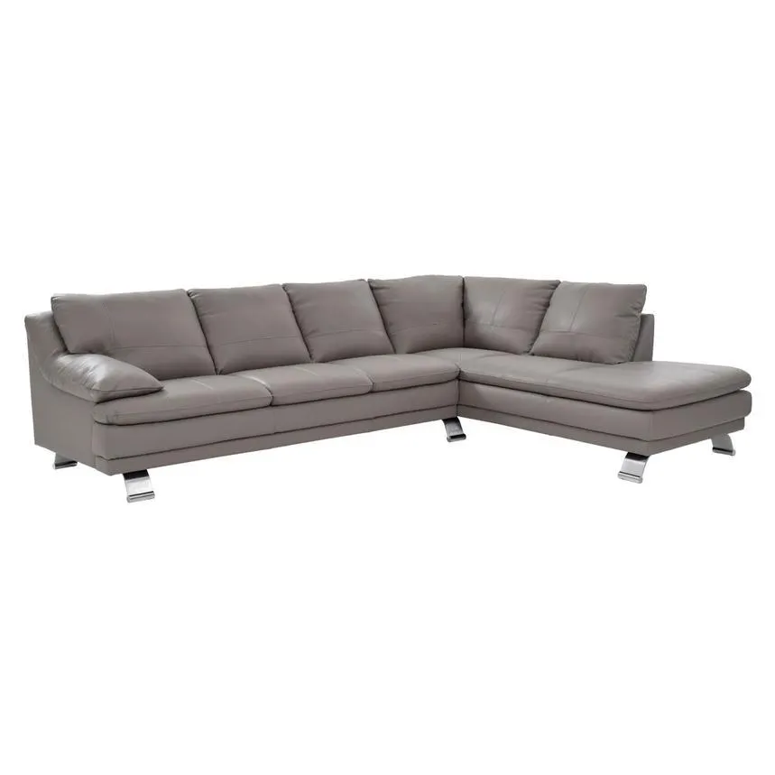 Rio Light Gray Leather Corner Sofa w/Right Chaise
