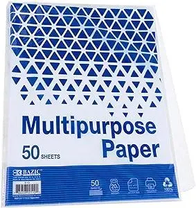 BAZIC 50 SHEETS 8.5" x 11" White Multipurpose Paper, 20 LB (75 gsm), Copy Paper Fax Laser & General Printing, Create Report Document Flyer for School Office, 50 SHEETS