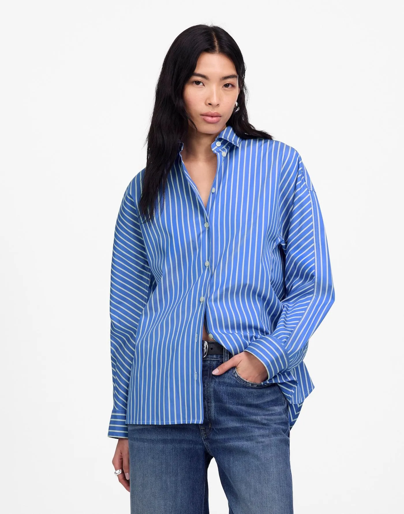 Poplin Oversized Long Button-Up Shirt