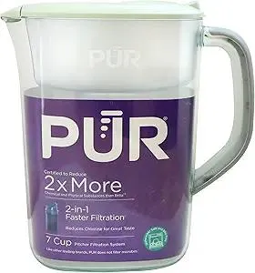 PUR 7-Cup Water Pitcher, 1 Genuine Filter, Cleaner, Great-tasting Water, Dishwasher Safe, Powerful, Faster Filtration, LockFit Cap Design - Lime