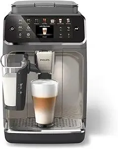 PHILIPS 4400 Series Fully Automatic Espresso Machine – 12 Hot & Iced Coffees, Quick-to-Clean LatteGo Milk System, SilentBrew, QuickStart, Ceramic Grinder, Black Chrome (EP4444/90)