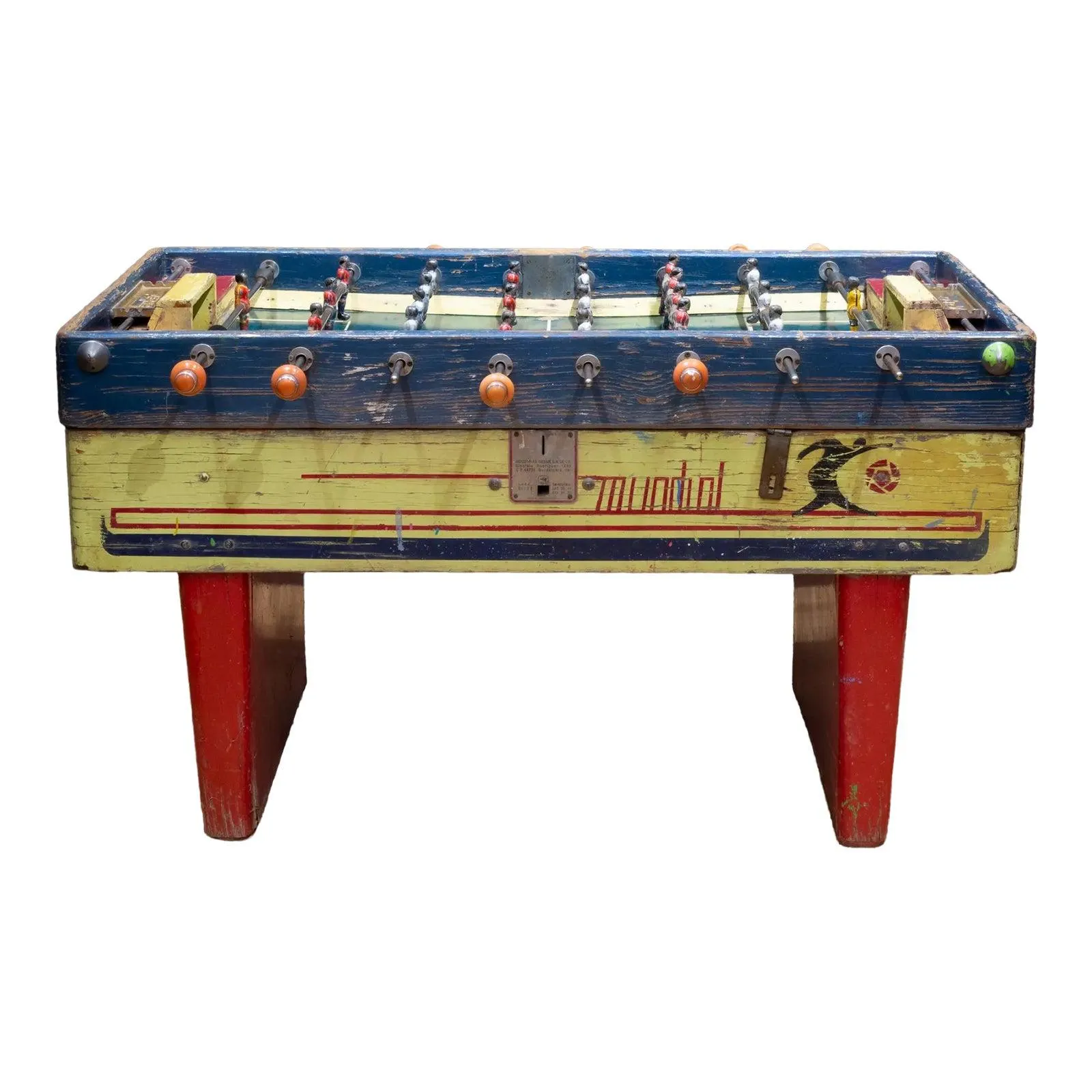 Vintage Mexican Foosball Table With Metal Players C.1940-1970