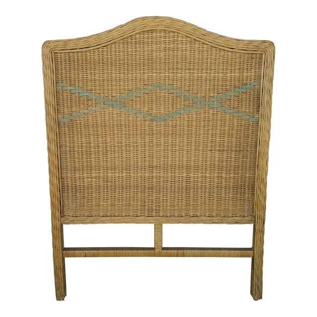 Vintage Coastal Boho Chic Woven Rattan Natural Wicker Twin Headboard