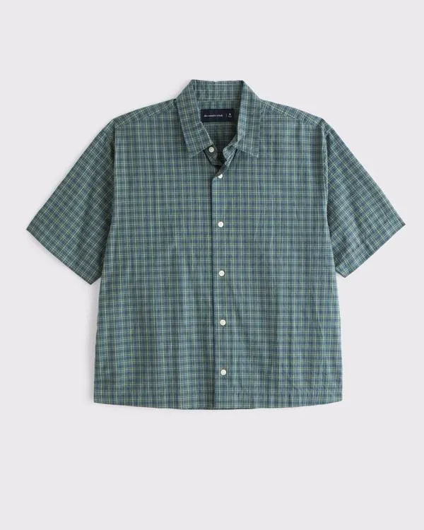 Short-Sleeve Cropped Workwear Button-Up Shirt