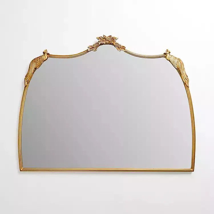 Gold Peacock and Flora Wall Mirror, 35x27