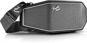 Fender x Teufel ROCKSTER CROSS Portable Wireless Bluetooth Speaker – Rugged, Waterproof, 16 Hours of Battery, Powerful Stereo Sound, Subwoofer, Built-in Power Bank, Fender Guitar Strap (Black & Steel)