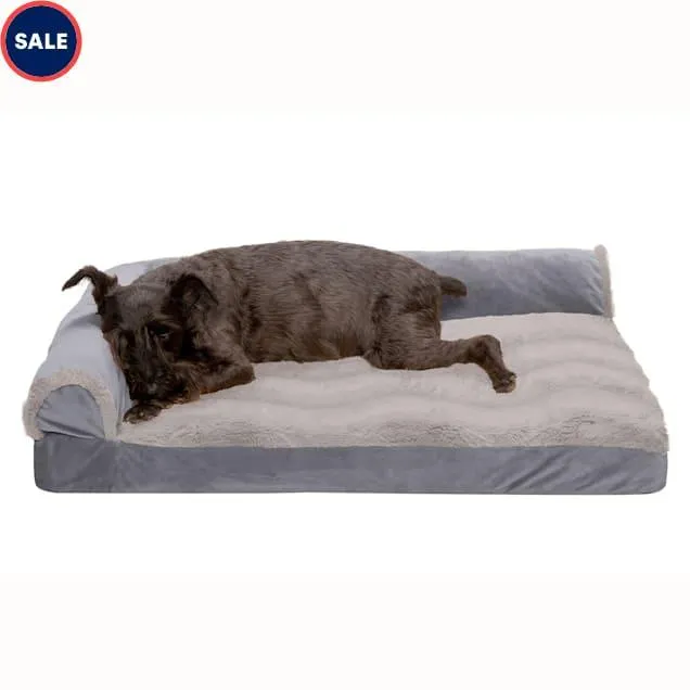 FurHaven Wave Plush & Velvet Orthopedic DLX L-Chaise Dog Bed, 30" L X 20" W X 6" H