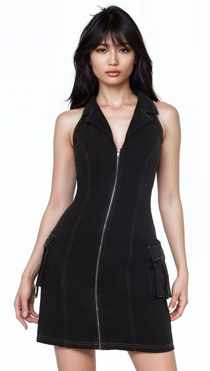 Denim Halter Mini Dress