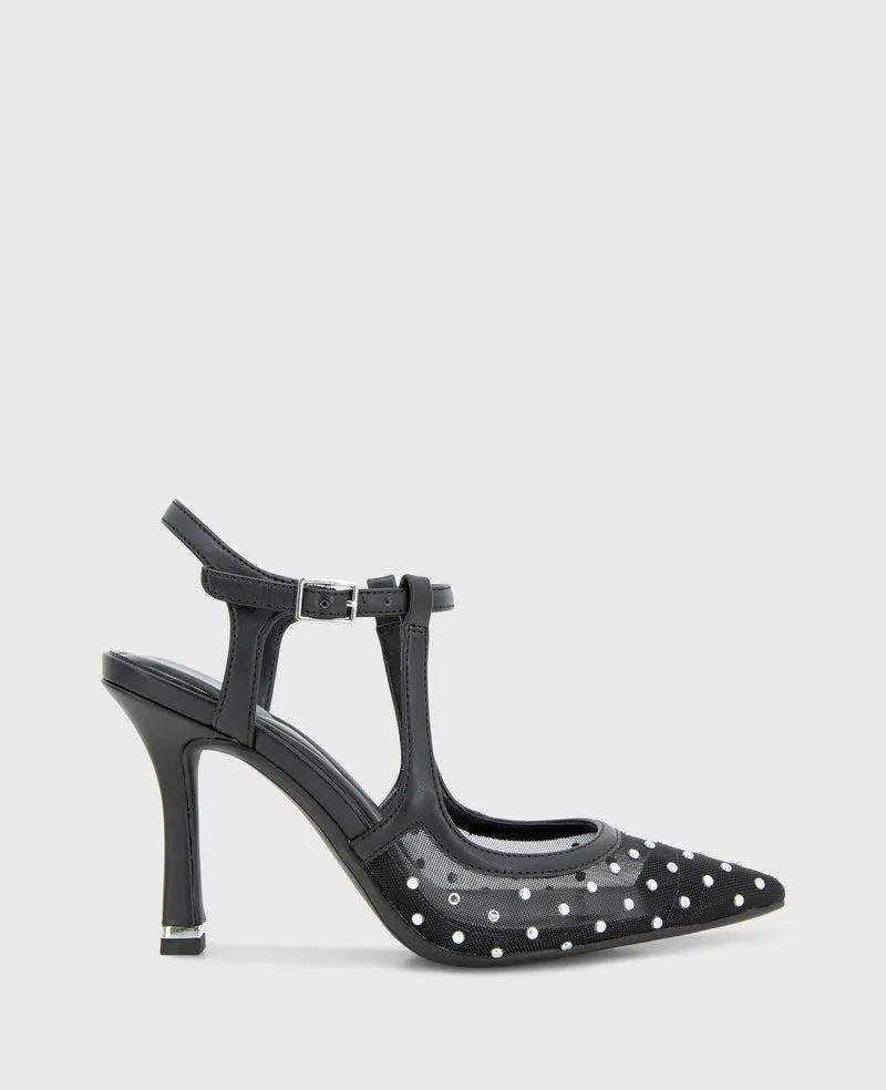 Romi Mesh Micro Stud Ankle Slingback Heel