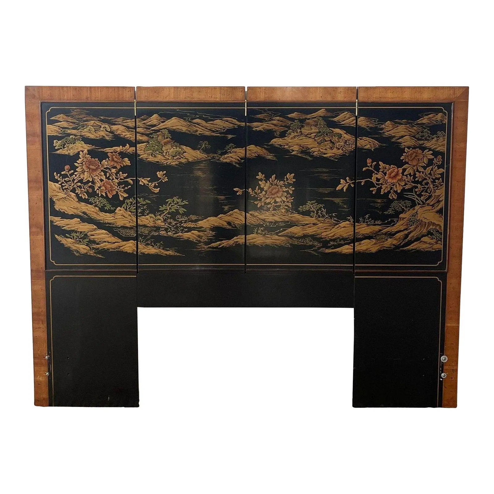 1990s Drexel Vintage Chinoiserie Style Screen Queen Headboard