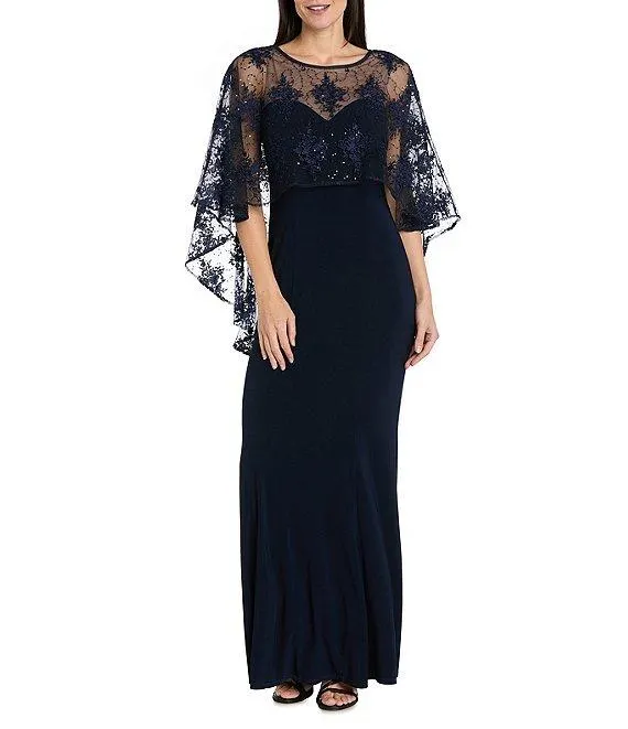 Sweetheart Neck Embroidered Mesh Cape Overlay Dress