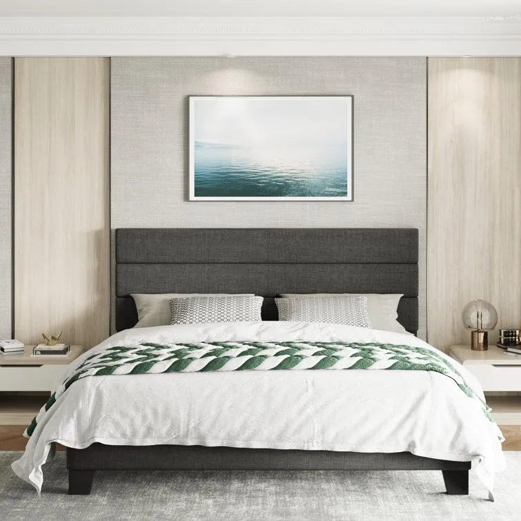 Elison Platform Bed with Fabric Upholstered Headboard and Wooden Slats