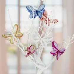 Artificial Sheer Glittered Butterflies (Pack of 6 pieces)